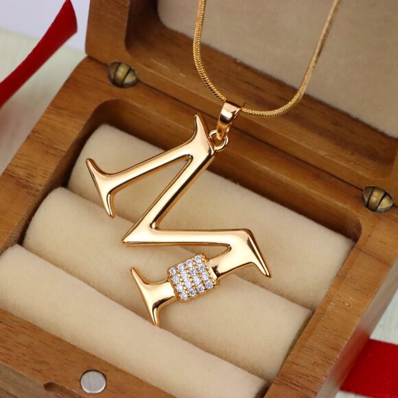 "Rose Gold M Initial Pendant with Sparkling Crystals, XPPT1424 - Picture 7 of 12